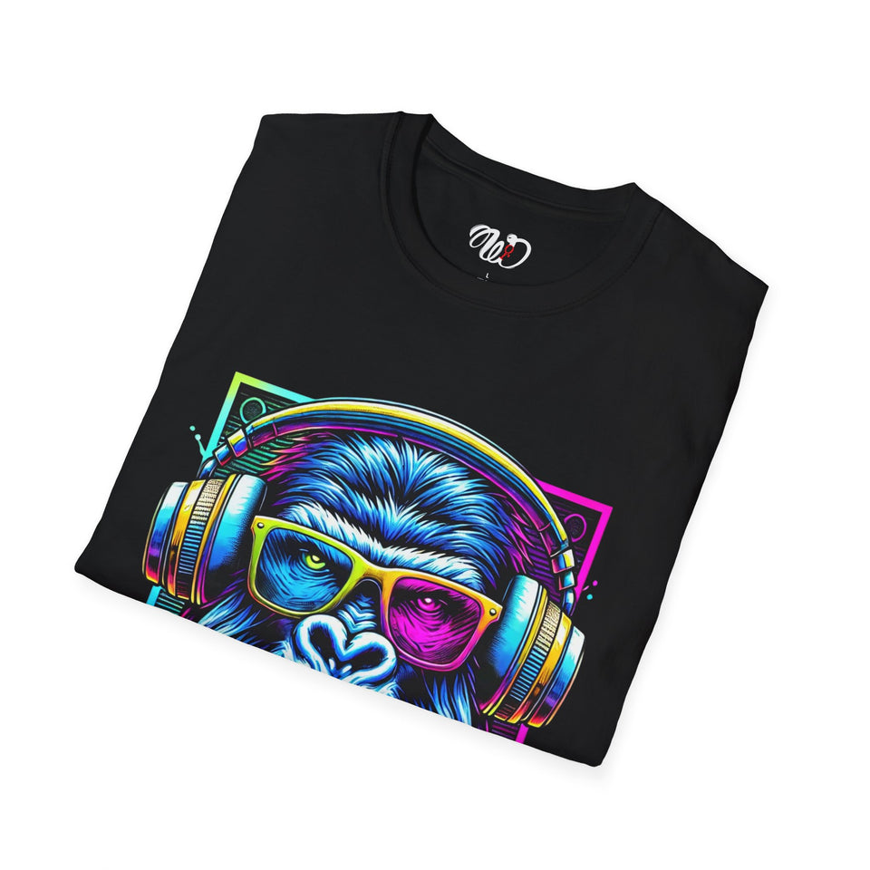 Gorilla Music T-Shirt — Neon Ape Headphones Graphic Tee