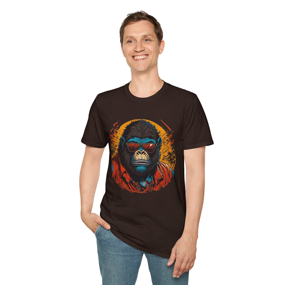 Retro Ape Graphic T-Shirt — Cool Gorilla with Sunglasses & Jacket