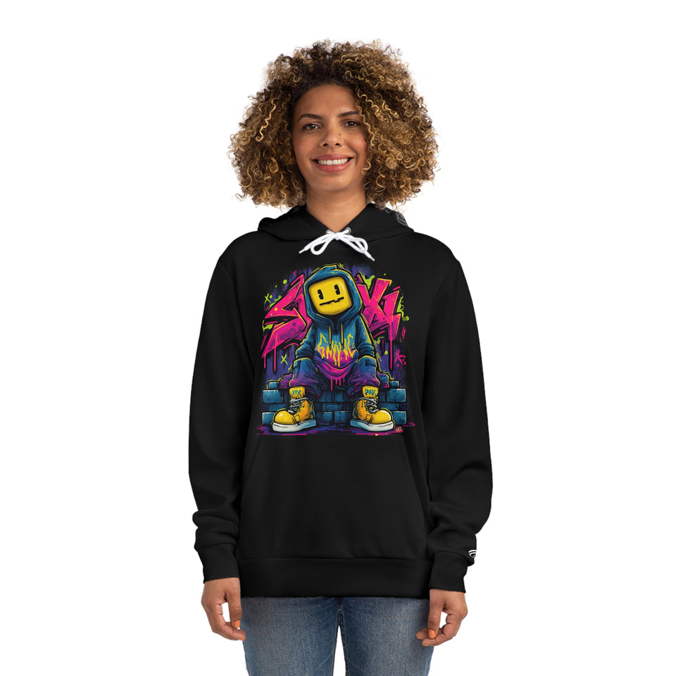 Smiling Pixel Streetwear Hoodie — Neon Gamer Graphic Pullover