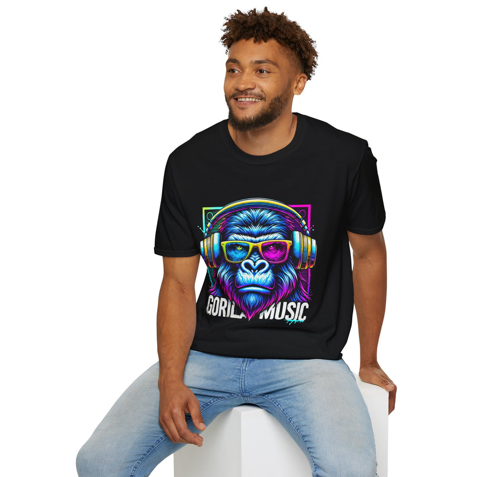 Gorilla Music T-Shirt — Neon Ape Headphones Graphic Tee