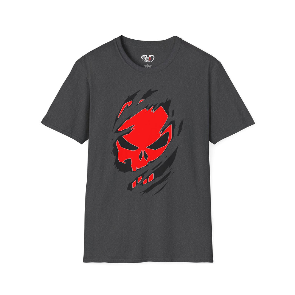 Skull Ripped Design T-Shirt — Red Torn Skull Graphic Tee