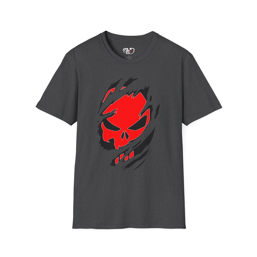 Skull Ripped Design T-Shirt — Red Torn Skull Graphic Tee